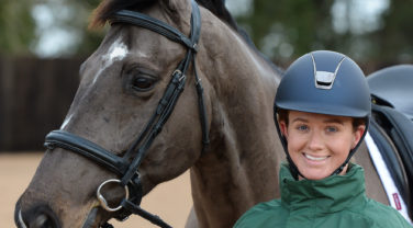 Head shot of horse and rider